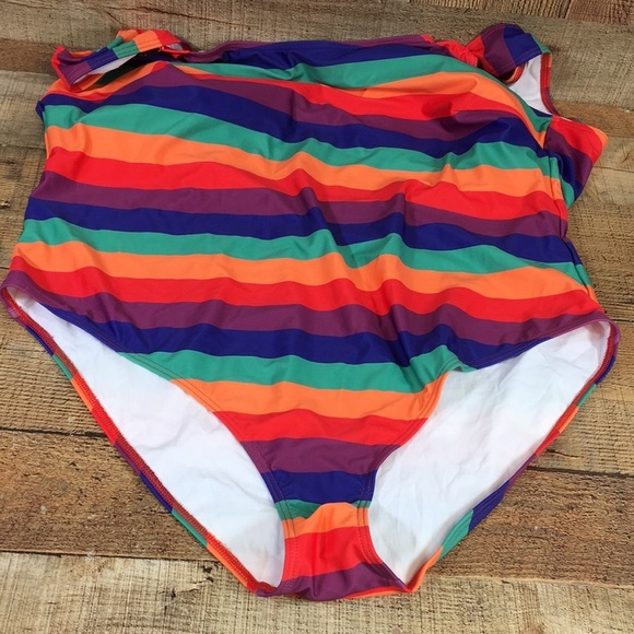 Modcloth Red Purple‎ Striped One Piece Swimsuit Womens 4X - Picture 10 of 11